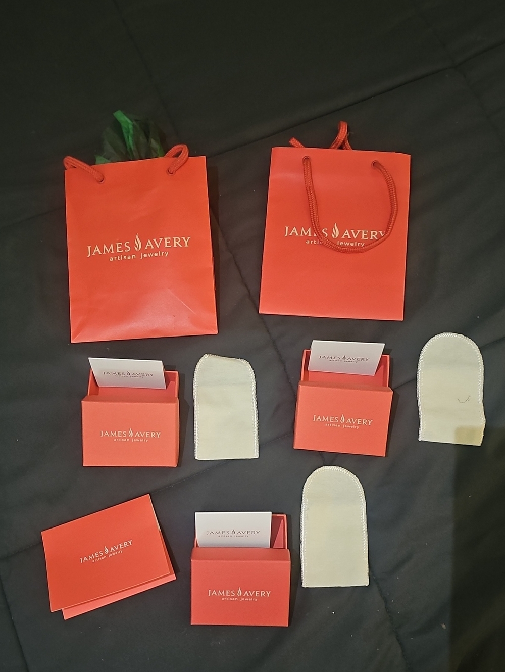 James Avery Red Gift Bags (2) and (3) Boxes Set with Jewelry Pouches & Inserts
